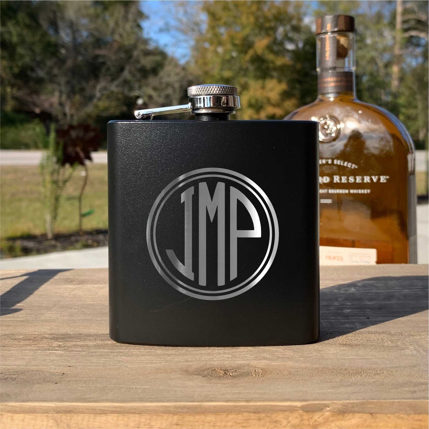 Monogrammed Flask - Laser Etched - Round Modern Monogram    / Father's Day Gift / Valentine's Day Gift