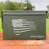 Ammo Box - Tattered American Flag - Custom Engraved Personalized .50 Cal    / Father's Day Gift