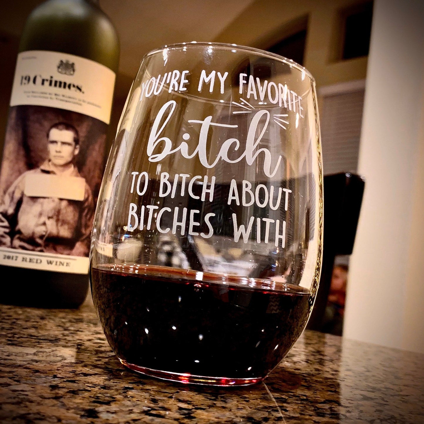 Favorite Bitch Friends Engraved Stemless Wine Glass Funny Wine Glass Fun Wine Glass Wine Lover Gift Best Friend Gift / Father's Day Gift / Valentine's Day Gift