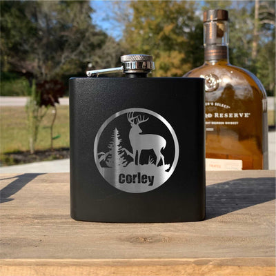 Buck Scene Flask  Laser Etched  Personalized    / Father's Day Gift