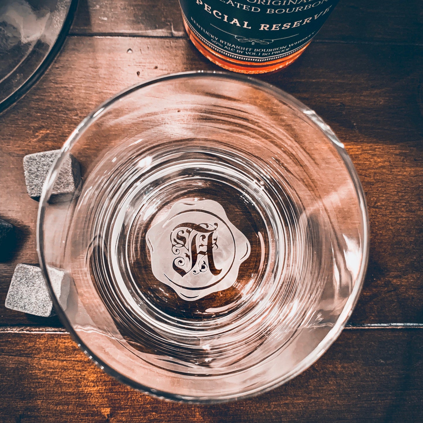 Monogrammed Whiskey Glasses Set Wax Seal Gothic Stamp / Father's Day Gift / Valentine's Day Gift