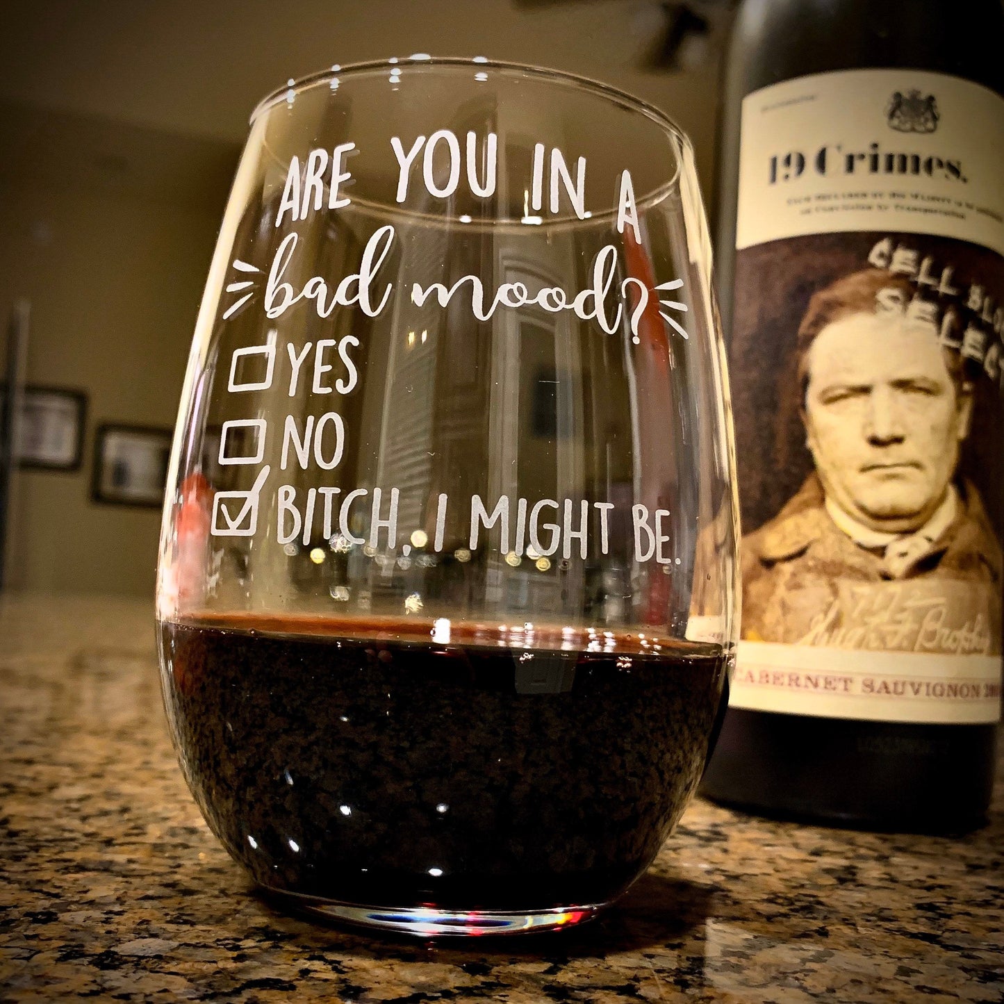 Bad Mood? B*tch I Might Be. Engraved Stemless Wine Glass Funny Wine Glass Fun Wine Glass Wine Lover Gift / Father's Day Gift / Valentine's Day Gift