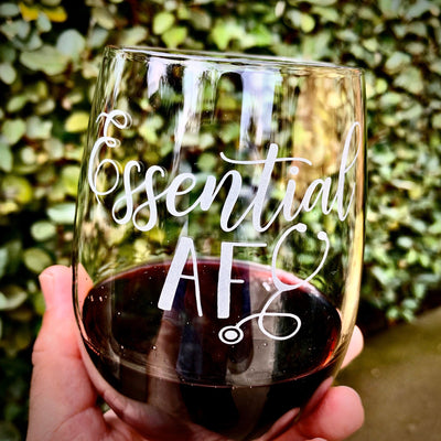 Essential AF Nurse  Stethoscope  Engraved Stemless Wine Glass  Funny Wine Glass  Fun Wine Glass  Wine Lover Gift    / Father's Day Gift