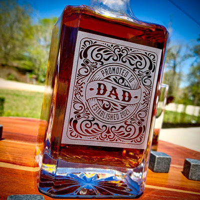 Promoted To Dad  New Dad  Daddy To Be  Engraved Whiskey Decanter or Set of 3  Pregnancy Reveal  Announcement    / Father's Day Gift