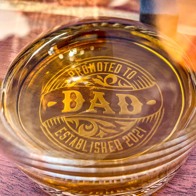 Promoted To DAD with EST. Date Bourbon Whiskey Glass/ Father's Day Gift