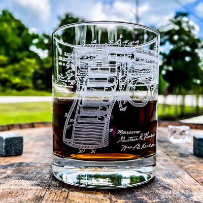 Vintage Pistol Patent 360 Engraved Whiskey Glass    / Father's Day Gift