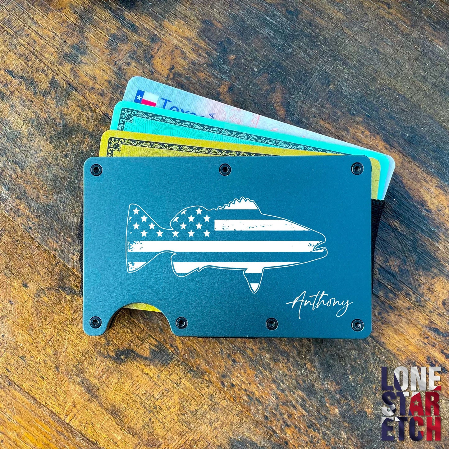 American Fishing Slim Metal Minimalist RFID Blocking Wallet / Father's Day Gift / Valentine's Day Gift