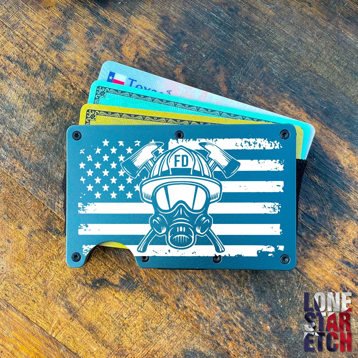 Firefighter Flag Slim Metal Minimalist RFID Blocking Wallet / Father's Day Gift / Valentine's Day Gift