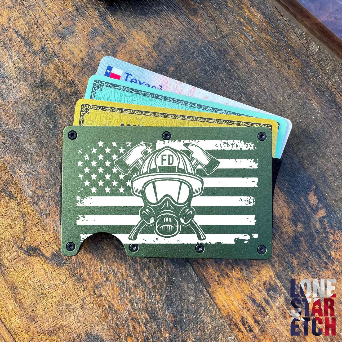Firefighter Flag Slim Metal Minimalist RFID Blocking Wallet / Father's Day Gift / Valentine's Day Gift