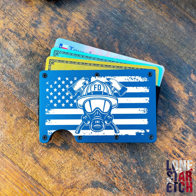 Firefighter Flag  Slim Metal Minimalist RFID Blocking Wallet   / Father's Day Gift