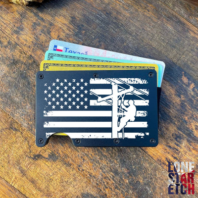 American Lineman  Slim Metal Minimalist RFID Blocking Wallet   / Father's Day Gift