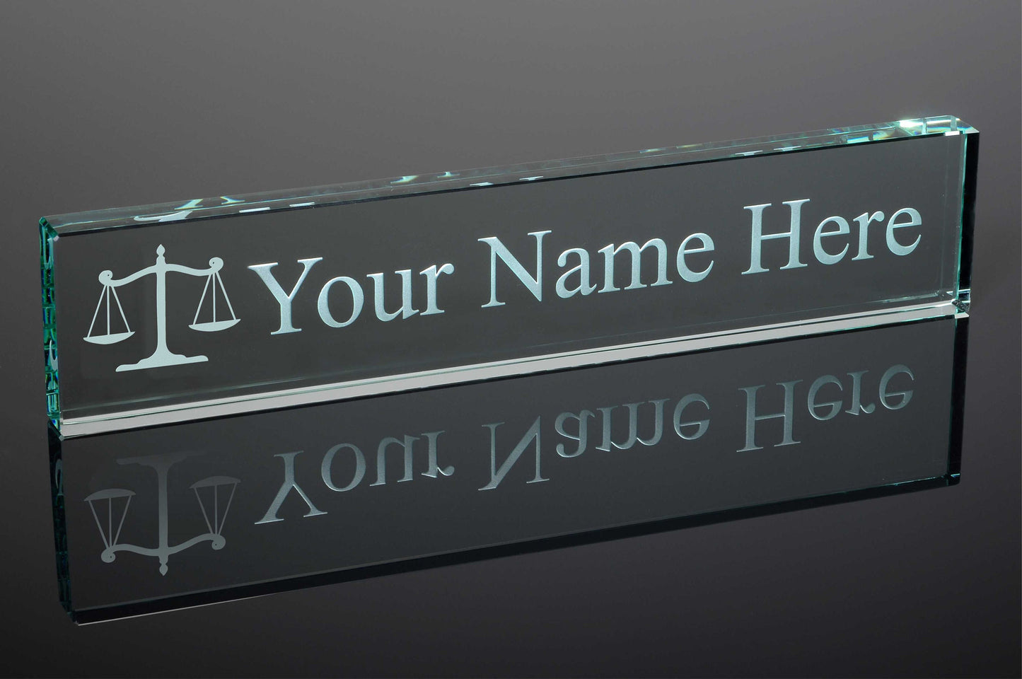 Scales of Justice / Jade Glass Desk Name Plate / Engraved & Personalized / Perfect for Attorney / Lawyer / Paralegal / Father's Day Gift / Valentine's Day Gift