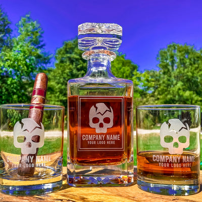 Corporate Logo Engraved Whiskey Decanter or Decanter Set of 3 / Personalized  / Employee Gift / Your Logo / Any Graphic / Father's Day Gift