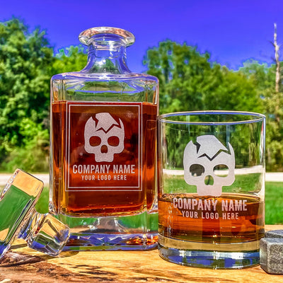 Corporate Logo Engraved Whiskey Decanter or Decanter Set of 3 / Personalized  / Employee Gift / Your Logo / Any Graphic / Father's Day Gift