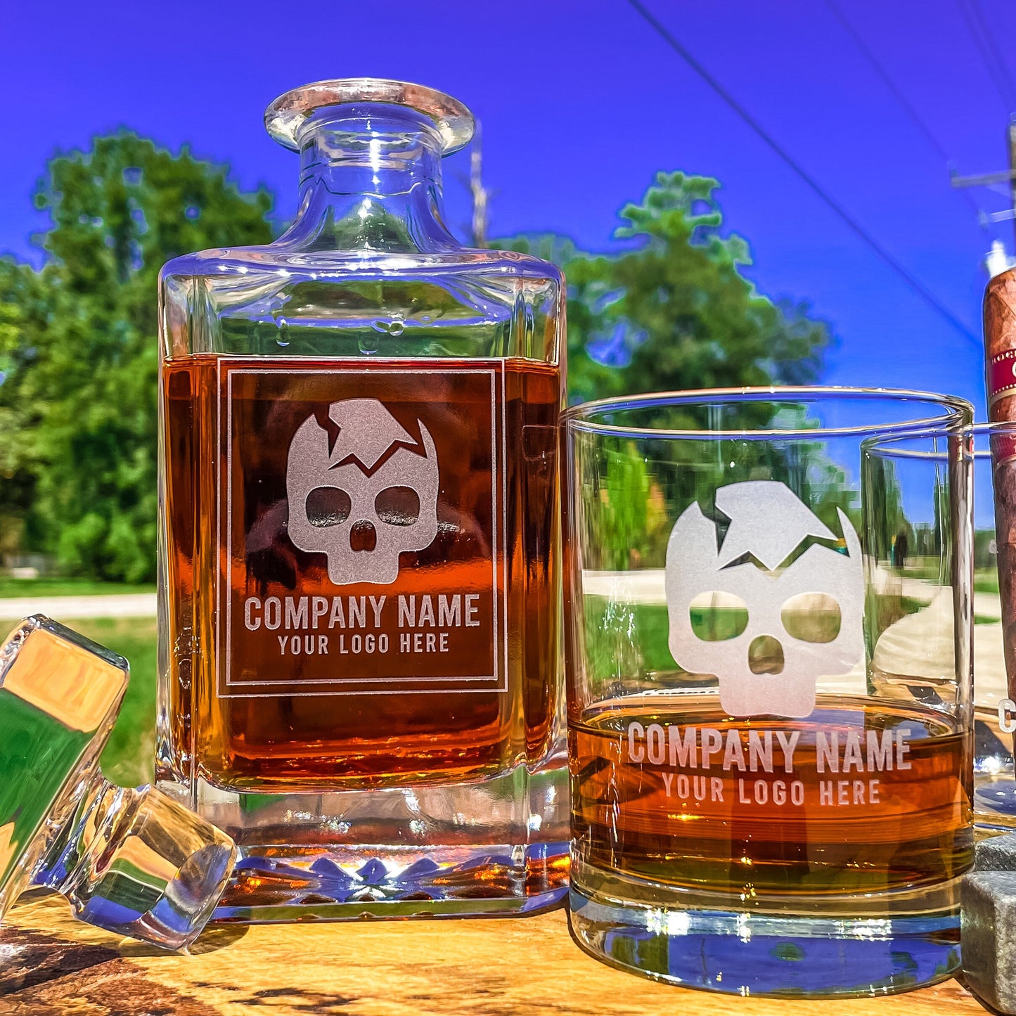 Corporate Logo Engraved Whiskey Decanter or Decanter Set of 3 / Personalized  / Employee Gift / Your Logo / Any Graphic / Father's Day Gift / Valentine's Day Gift