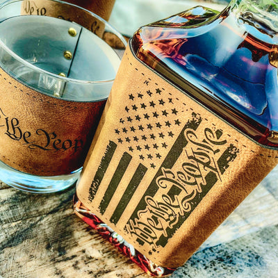 We The People American Flag / Engraved Leatherette Wrap Whiskey Decanter or Decanter Set of 3  / Father's Day Gift