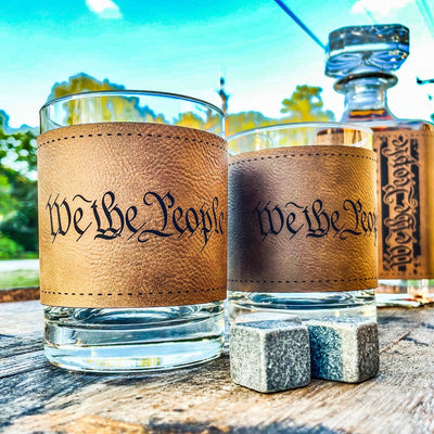 We The People American Flag / Engraved Leatherette Wrap Whiskey Decanter or Decanter Set of 3  / Father's Day Gift