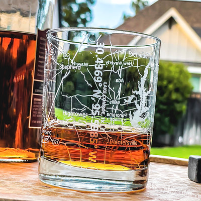 Lake Conroe Area Map Whiskey Glass  360 Engraved  (13.5oz) / Father's Day Gift
