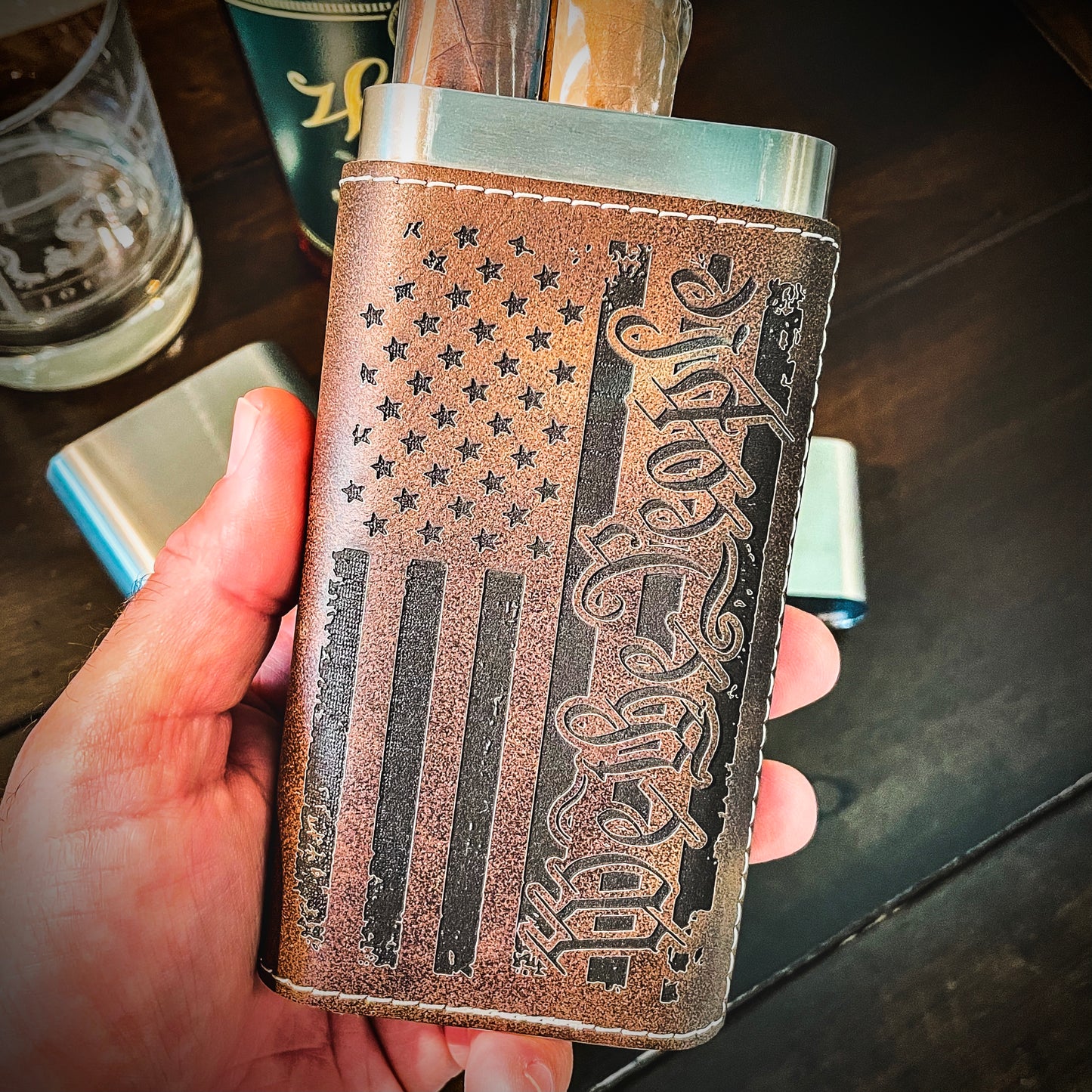 We The People Cigar Holder  Leatherette Etched Cigar Case    / Father's Day Gift / Valentine's Day Gift