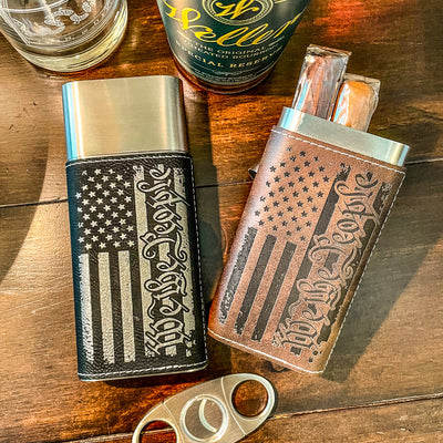 We The People Cigar Holder  Leatherette Etched Cigar Case    / Father's Day Gift