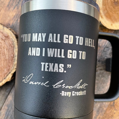 Davy Crockett “Texas” Etched Insulated Coffee Cup    / Father's Day Gift