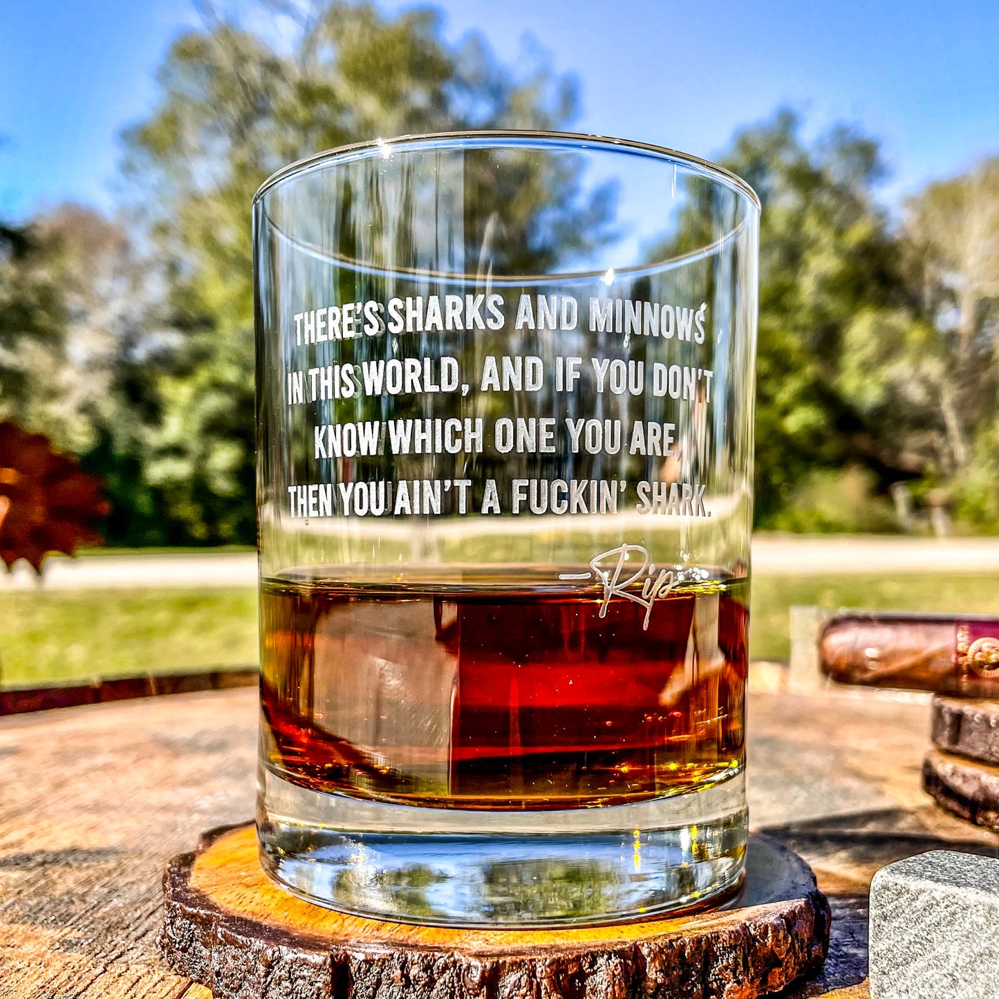 Rip Wheeler Quote Whiskey Glass Sharks and Minnows / Father's Day Gift / Valentine's Day Gift