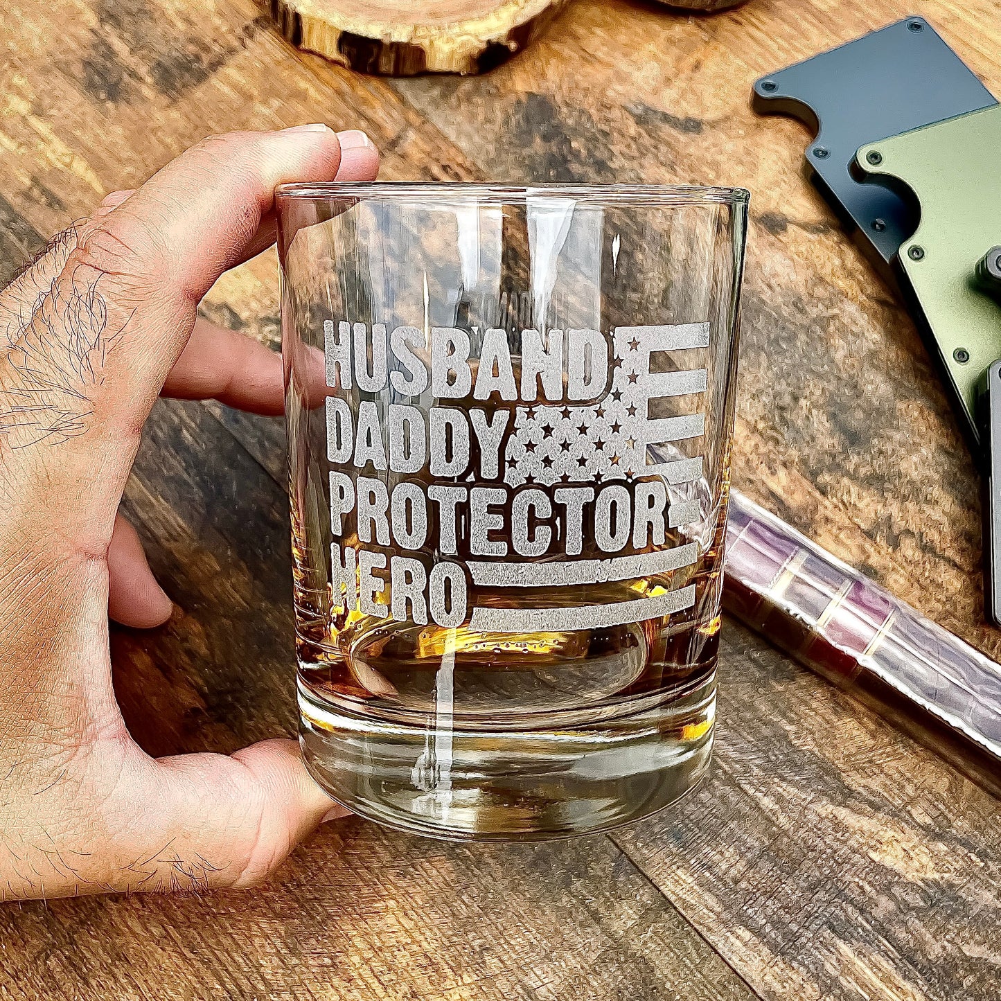 Husband Daddy Protector Hero Whiskey Glass Mother's Day Gift / Father's Day Gift / Valentine's Day Gift