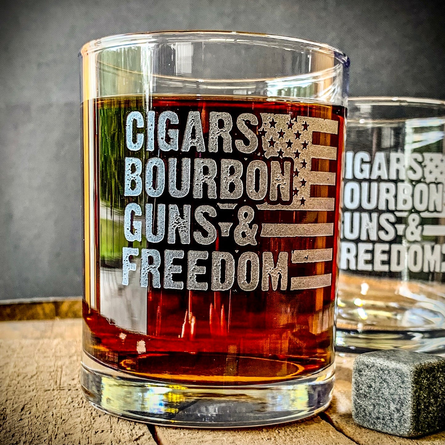 Cigars Bourbon Guns Freedom Whiskey Glass / Father's Day Gift / Valentine's Day Gift