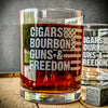 Cigars Bourbon Guns Freedom Whiskey Glasses    / Father's Day Gift