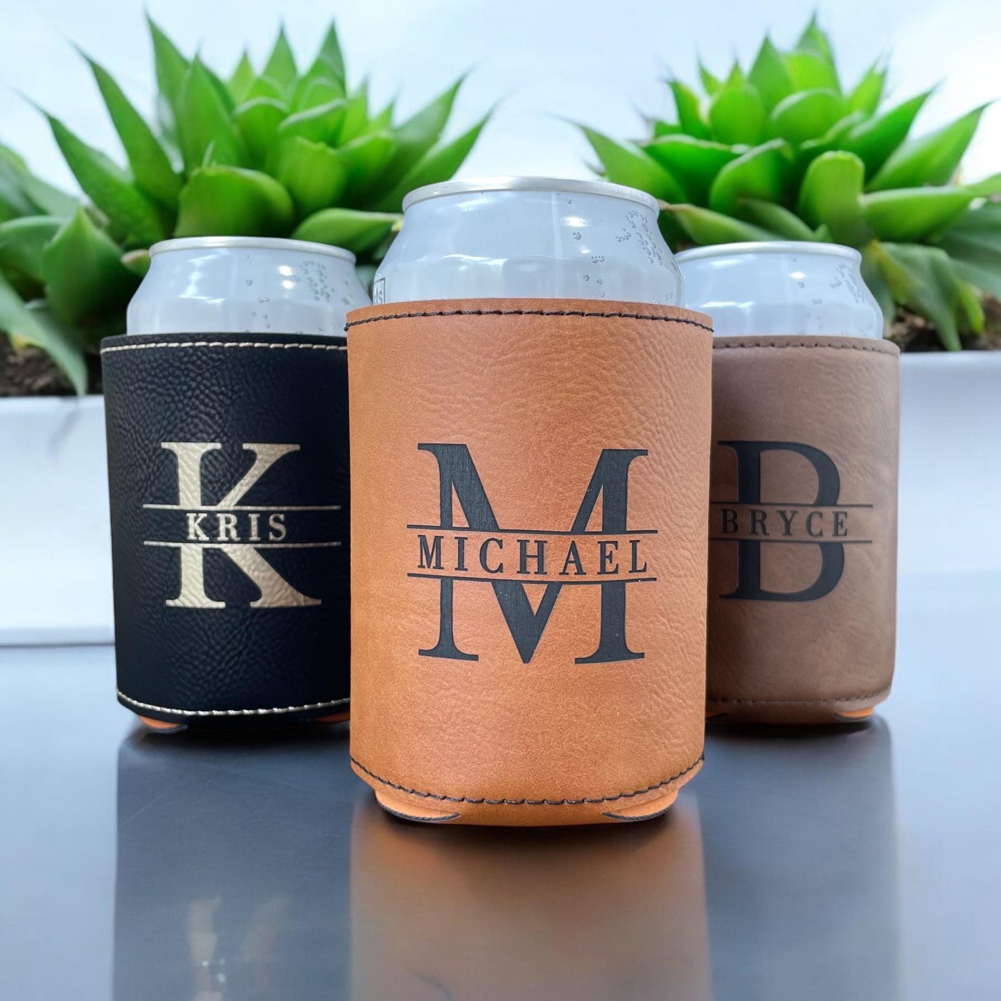 Personalized Can Cooler | Custom Leatherette Name Gift | Gift for Dad | Groomsmen Gift Idea | Father's Day Gift