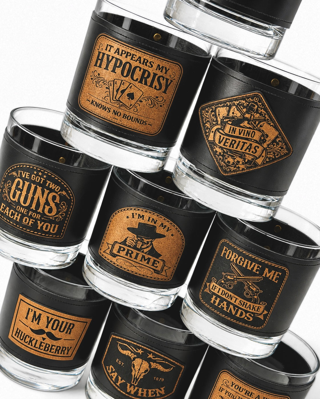 Doc Holliday Iconic Quotes Leatherette Whiskey Glasses I
