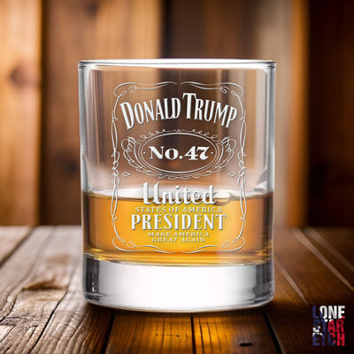 Trump No. 47 / Trump 2024 Engraved Whiskey Glass