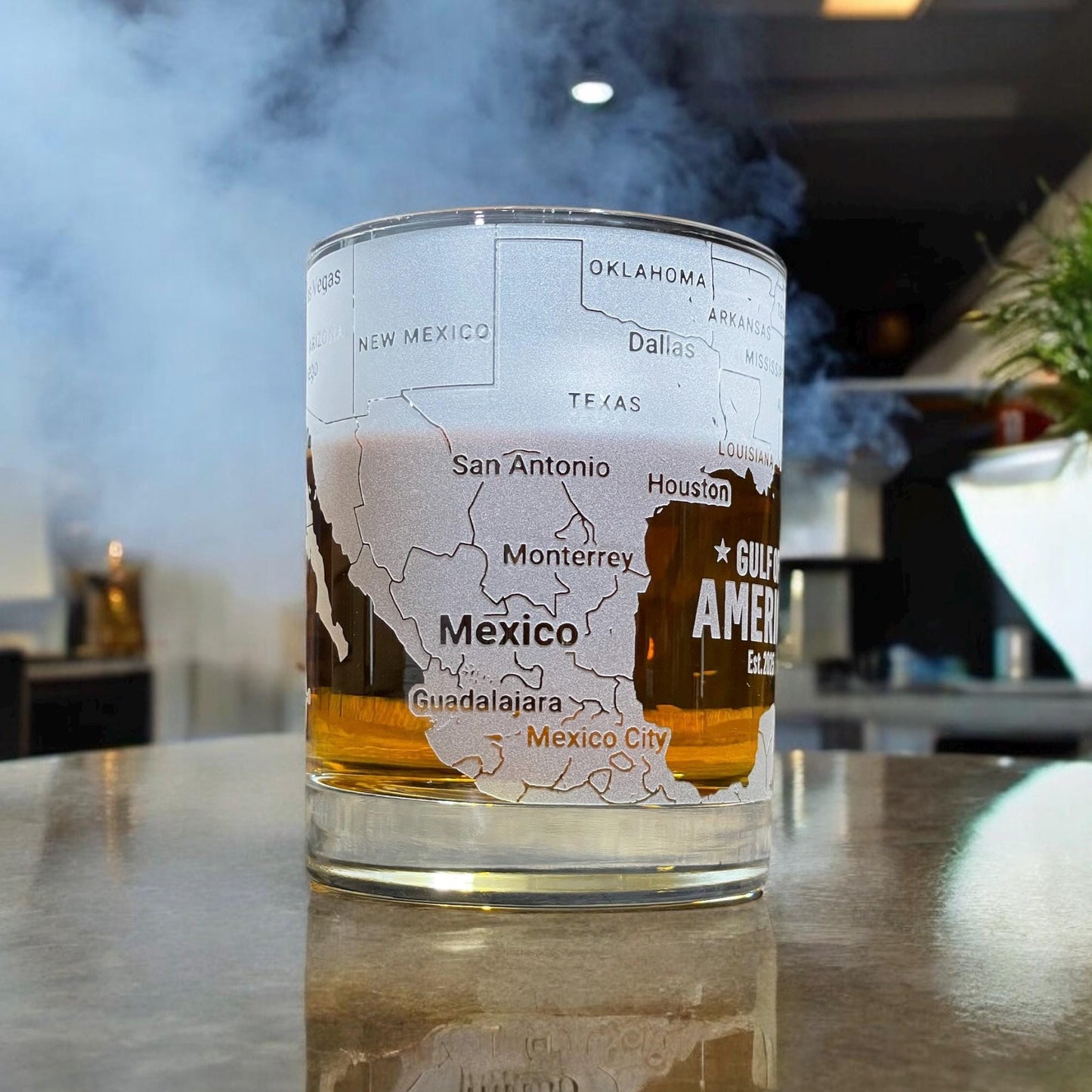 Gulf of America 360 Engraved Whiskey Glass – Hand Sandblasted Map Tumbler for Bourbon, Scotch, Coastal Gift for Sailors & Ocean Lovers