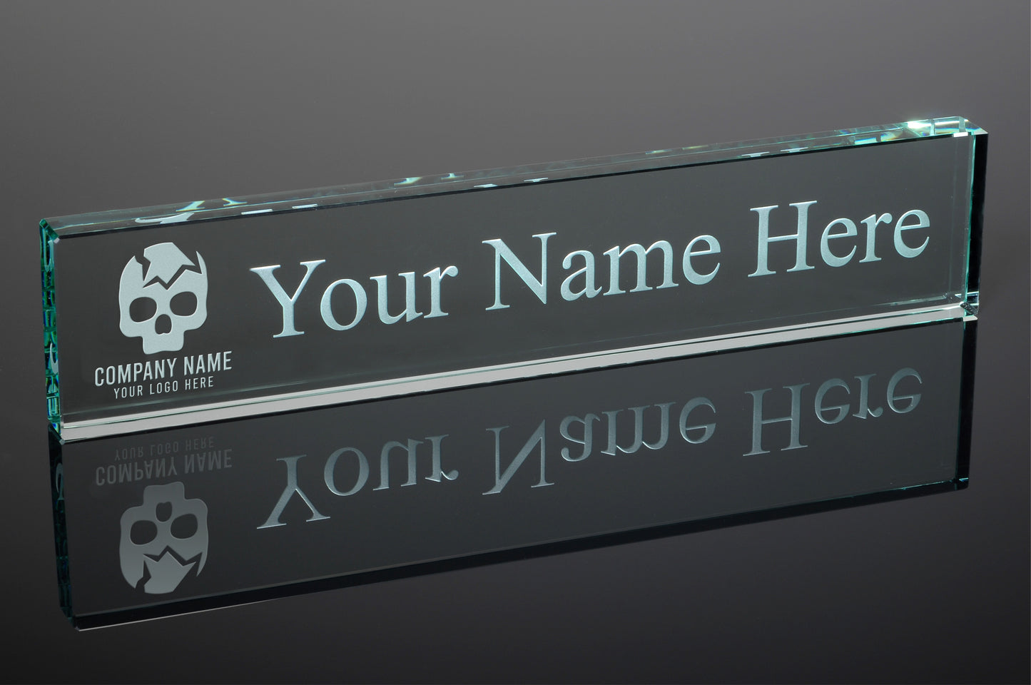 Corporate Logo Jade Glass Desk Name Plate - Engraved & Personalized - Perfect for Executives / Boss / New Business Owner / Father's Day Gift / Valentine's Day Gift