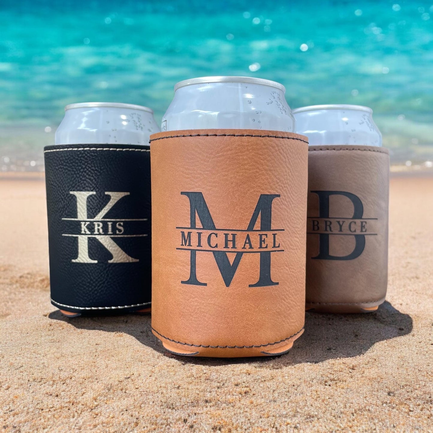 Personalized Can Cooler | Custom Leatherette Name Gift | Gift for Dad | Groomsmen Gift Idea | Father's Day Gift