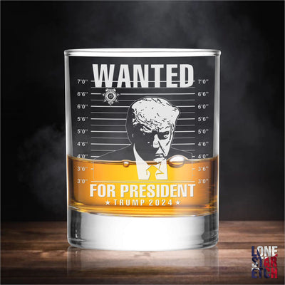 Trump Mugshot / Wanted / Engraved Whiskey Glass/ Bourbon Glass / Scotch Glass/ Single Glass  / Father's Day Gift