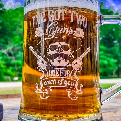 Doc Holliday Mug / Two Guns / Engraved 23 oz. Glass Beer Mug / Gift for Him / Gifts for Men  / Father's Day Gift