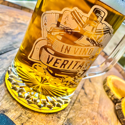 Doc Holliday Mug / In Vino Veritas / Engraved 23 oz. Glass Beer Mug / Gift for Him / Gifts for Men  / Father's Day Gift