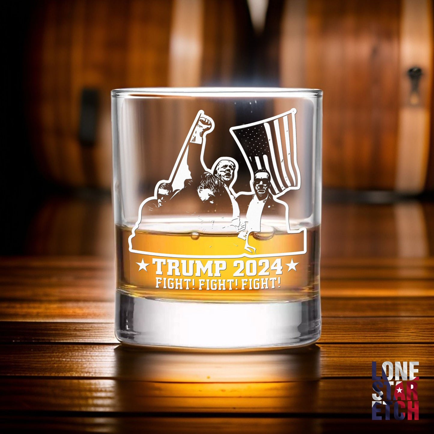 Trump 2024 / Trump for President / Engraved Whiskey Glass/ Bourbon Glass / Scotch Glass/ Single Glass  / Father's Day Gift / Valentine's Day Gift