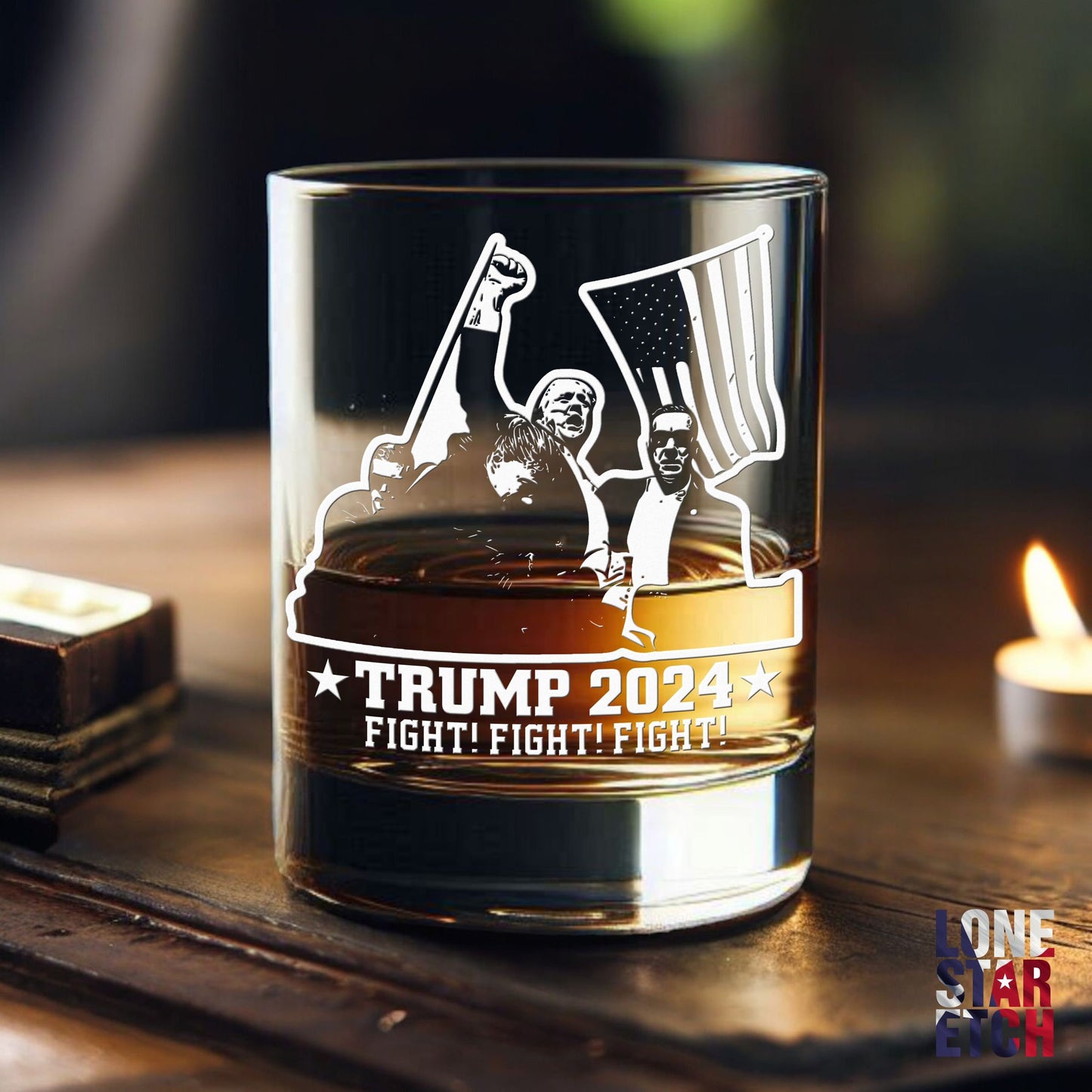 Trump 2024 / Trump for President / Engraved Whiskey Glass/ Bourbon Glass / Scotch Glass/ Single Glass  / Father's Day Gift / Valentine's Day Gift