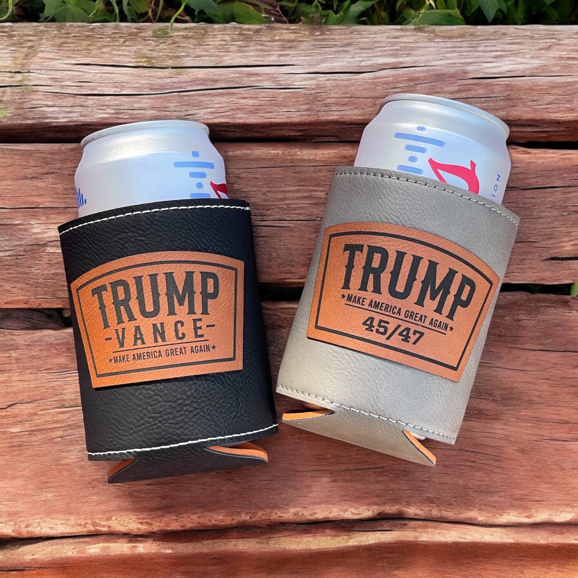 Trump 2024 Leatherette Can Cooler | Trump Vance Laser Engraved 