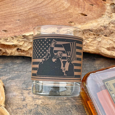 Trump MAGA Whiskey Glass / Trump Rocks Glass / Bourbon Glass / Engraved Leatherette / Father's Day Gift