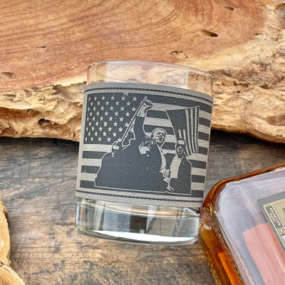 Trump MAGA Whiskey Glass / Trump Rocks Glass / Bourbon Glass / Engraved Leatherette / Father's Day Gift