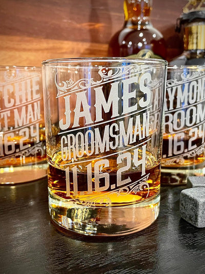 Custom Groomsmen Whiskey Glasses / Engraved Wedding Glasses / Groomsman Gift / Best Man Bourbon Glasses / Grooms Gifts/ Christmas Gift