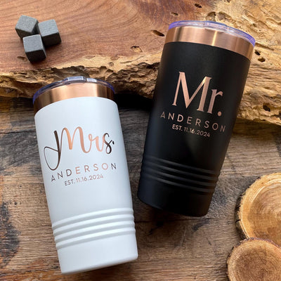 Mr and Mrs Tumblers Tumbler Set / Laser Etched Tumblers / His and Hers Gift / Wedding Tumblers / Personalized Tumblers with Slider Lids