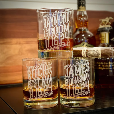 Custom Groomsmen Whiskey Glasses / Engraved Wedding Glasses / Groomsman Gift / Best Man Bourbon Glasses / Grooms Gifts/ Christmas Gift