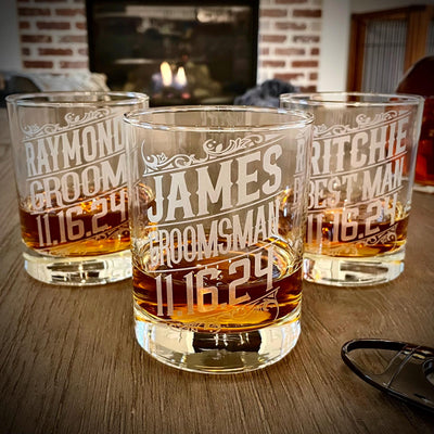 Custom Groomsmen Whiskey Glasses / Engraved Wedding Glasses / Groomsman Gift / Best Man Bourbon Glasses / Grooms Gifts/ Christmas Gift