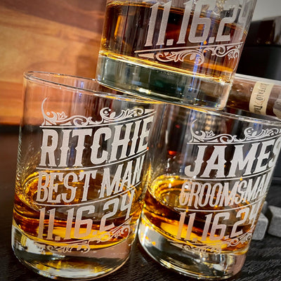 Custom Groomsmen Whiskey Glasses / Engraved Wedding Glasses / Groomsman Gift / Best Man Bourbon Glasses / Grooms Gifts/ Christmas Gift