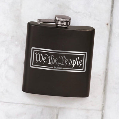 We The People MAGA Laser Etched Black Stainless Hip Flask | Political Gift | Trump 2024 Flask | Election Gear | Trump Merch | Christmas Gift