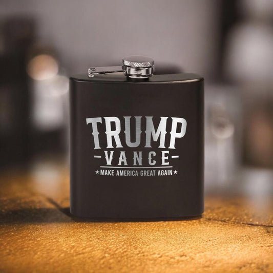 Trump Vance Laser Etched Black Stainless Steel Hip Flask | Political Gift | Trump 2024 Flask | Election Gear | Trump Merch  / Valentine's Day Gift